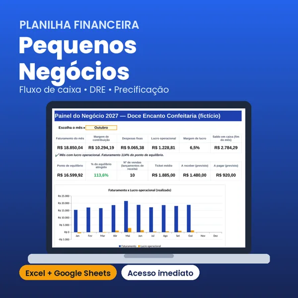 Capa da Planilha Financeira para Pequenos Negócios