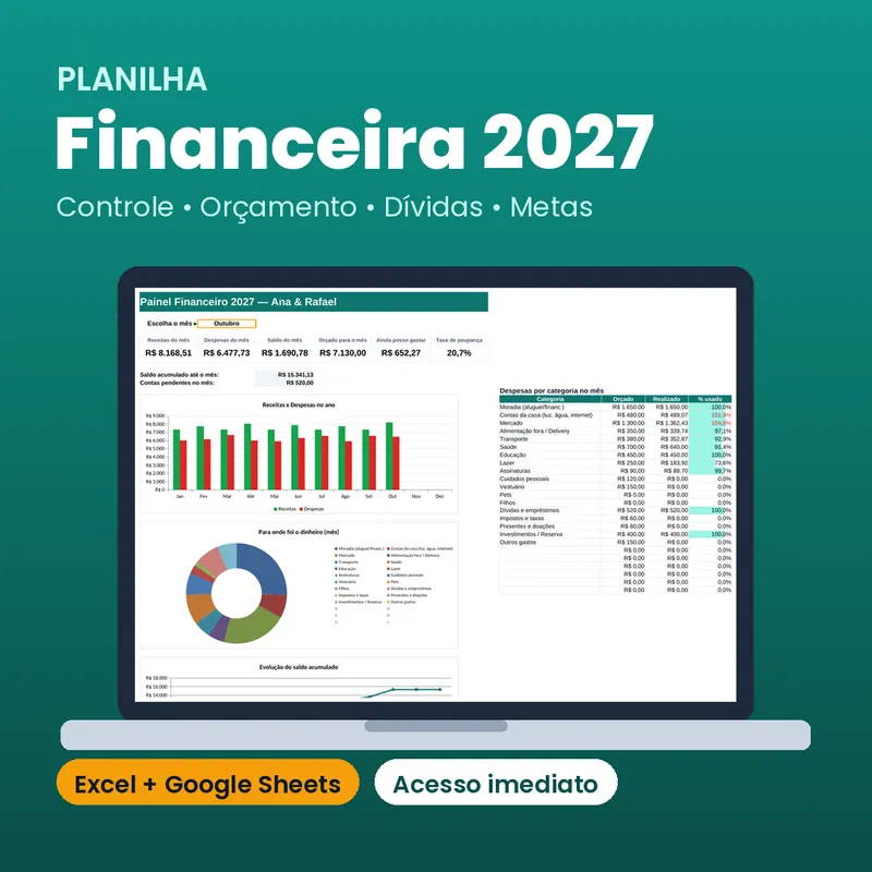 Capa da Planilha Financeira 2027
